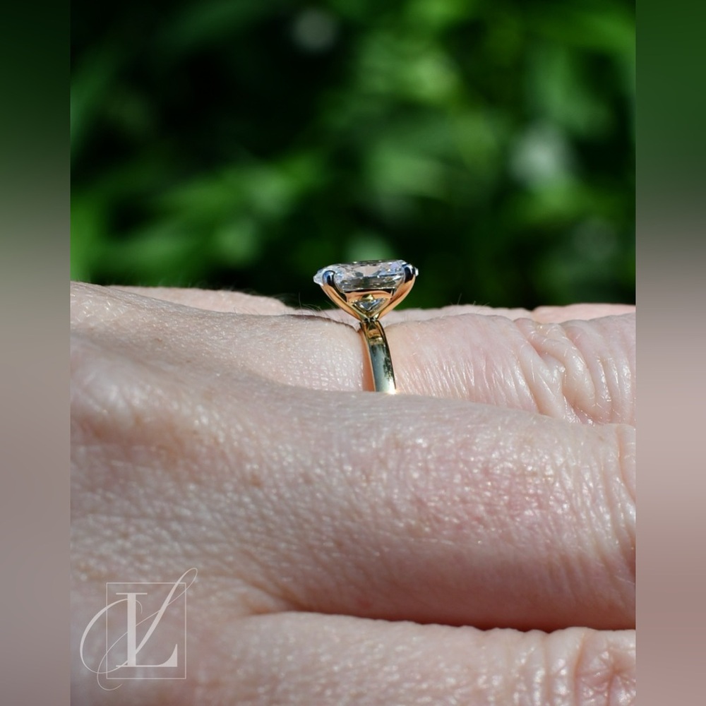 1.07 CT Lab-Grown Oval Solitaire in 14K Yellow Gold with White Gold Prong Tips - Picture 5 of 9